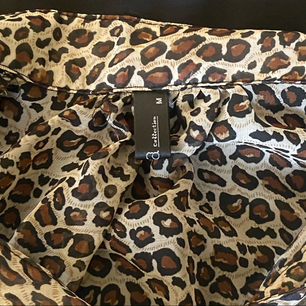 Semi-Sheer Leopard Cheetah Print Button Up Blouse - Picture 3 of 6